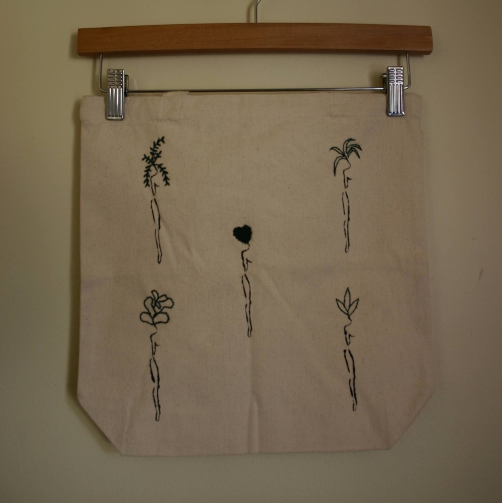 SOLD Handpainted and embroidered canvas tote